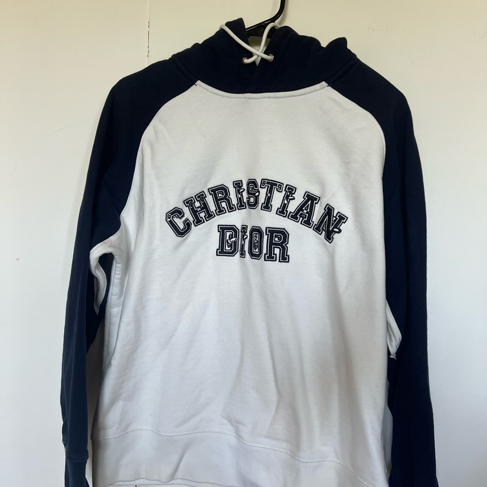 Dior Men's Pullover Hoodie in Dark Blue and White